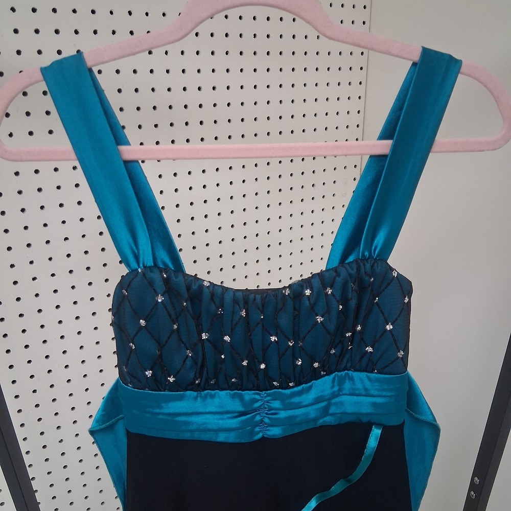 Vintage 90s Taboo Babydoll Teal Satin Black Dress Sm Tiered Glam‎ Partycore Y2K - Picture 2 of 11